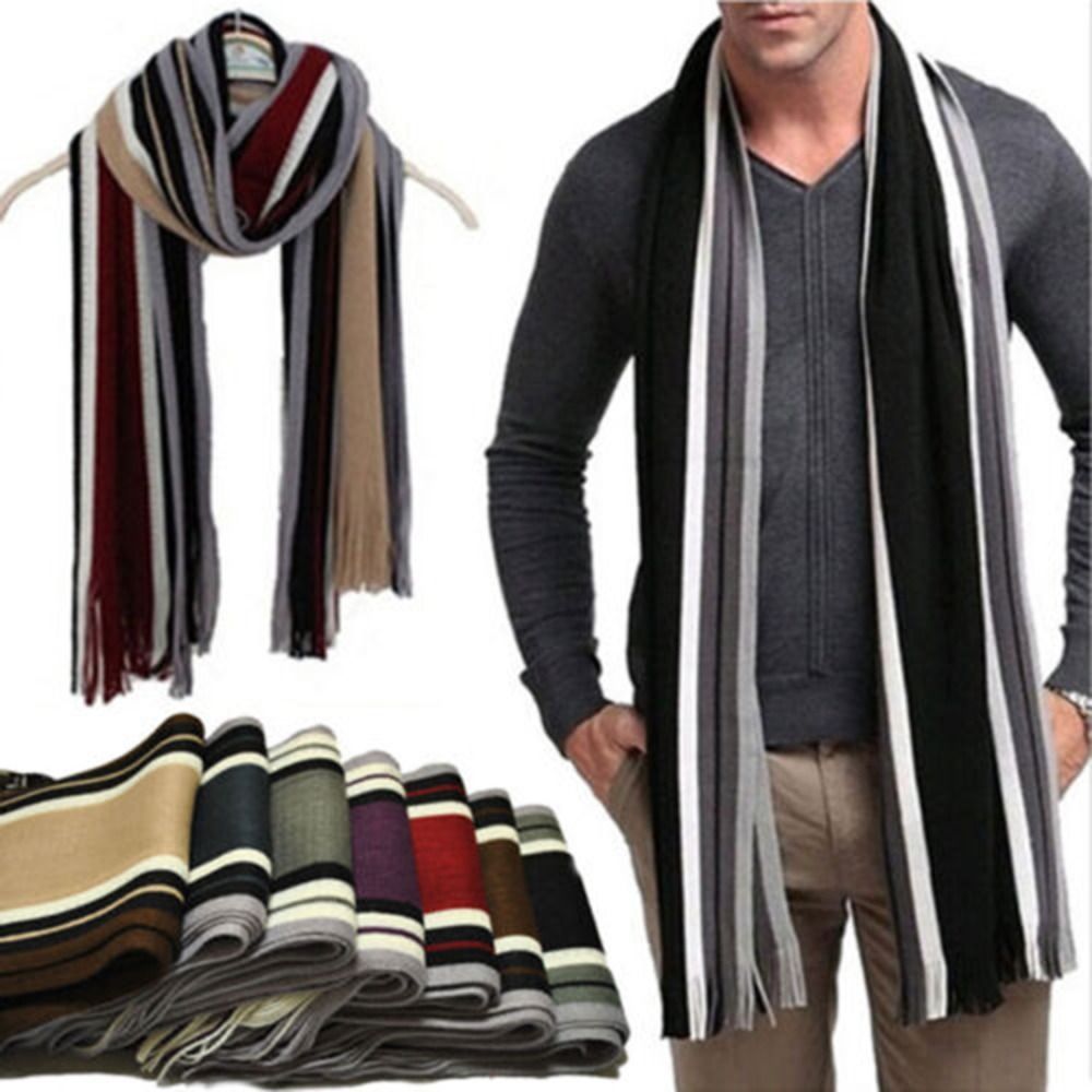Wool Scarf Men - الكشمير الرجال وشاح مخطط موضة شرابة