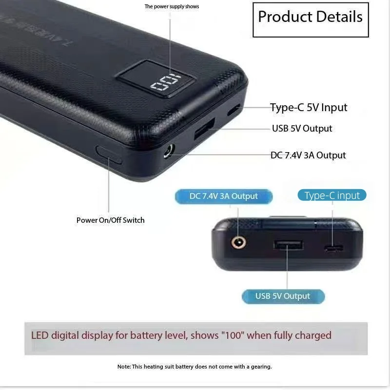 جديد سعة كبيرة 7.4 فولت/3A/160 - مراجعة Heated Vest Battery وسعره